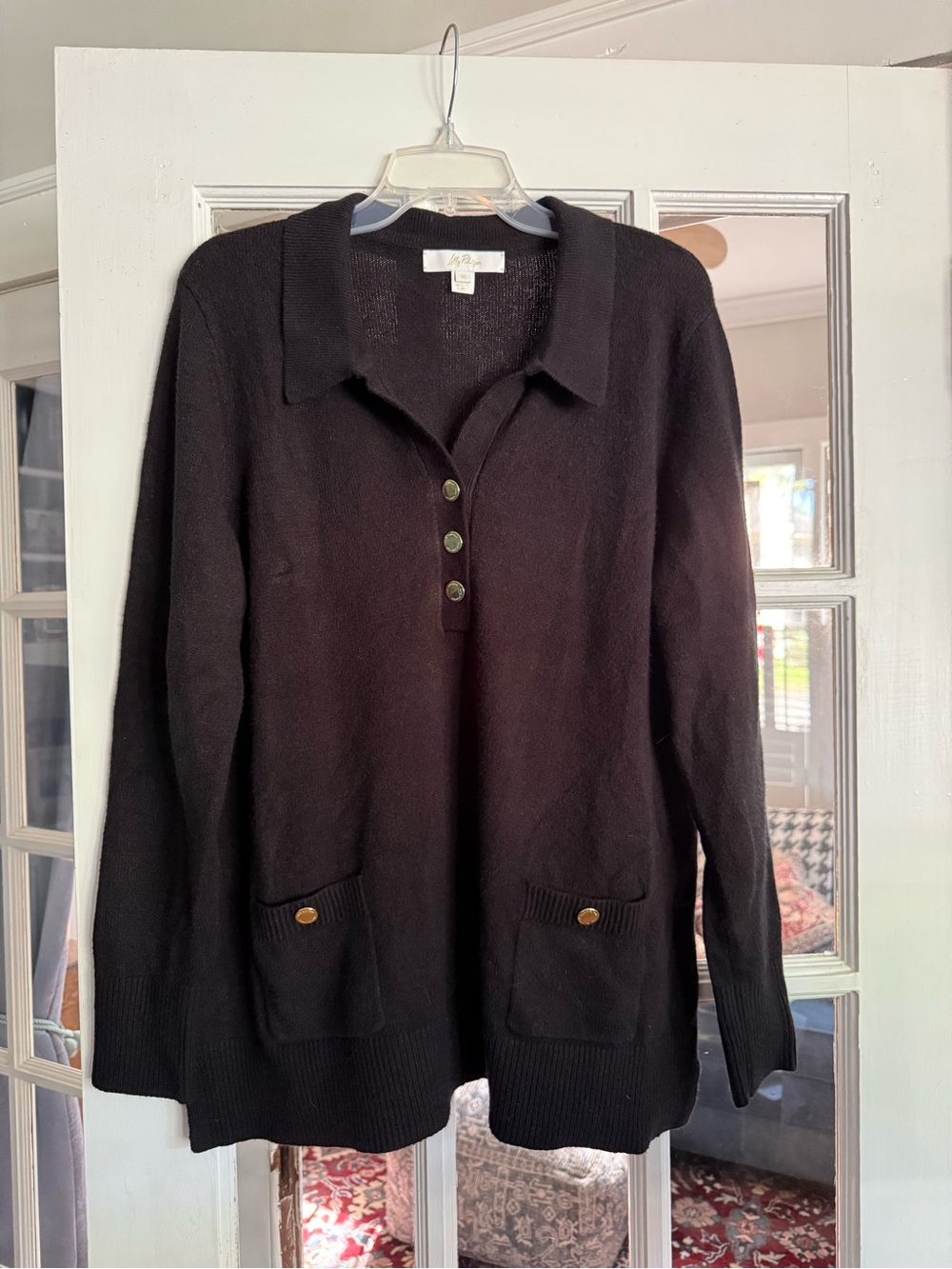 Lilly Pulitzer Black Collared Button Pullover Sweater